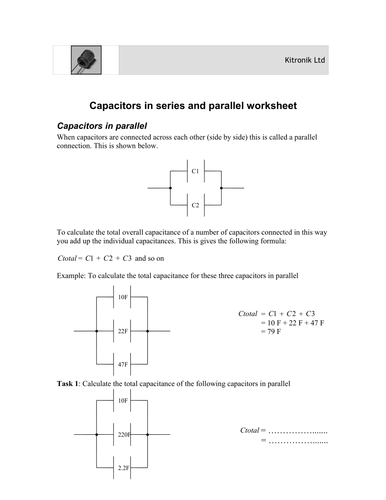 Capacitors In Parallel And Series Worksheet Teaching Resources