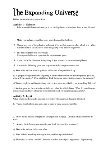 Expanding universe activity - worksheet | Teaching Resources