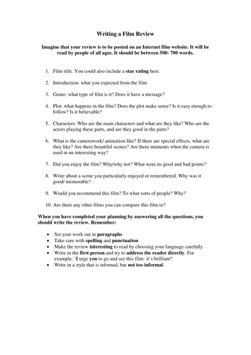 how to write a movie review essay letters