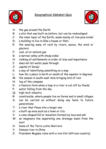 Geographical Alphabet Quiz | Teaching Resources