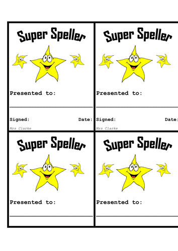 Super Speller Certificates
