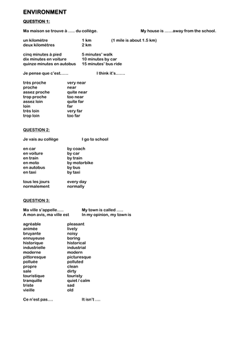 GCSE Speaking Exam Conversation Preparation Crib Sheets