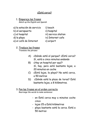 Spanish Directions It Is Near Esta Cerca Teaching Resources