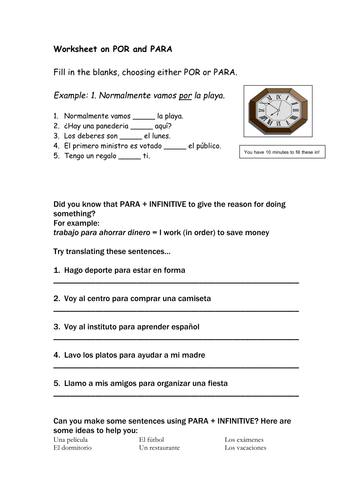 Por and Para worksheet | Teaching Resources