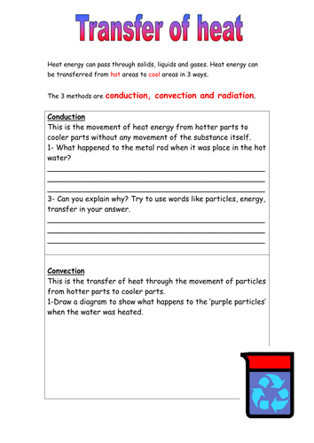 heat energy transfer worksheet by 1mightyhamster