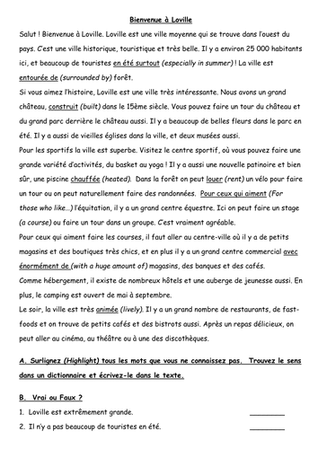 KS4 Reading - Ma Ville