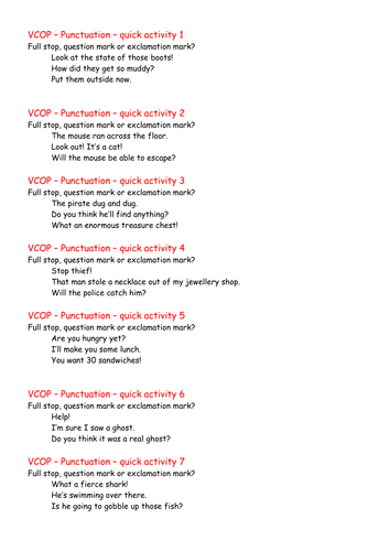 VCOP quick fire activities