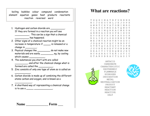 reactions revision puzzles worksheets teaching resources