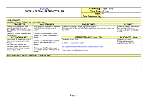 Weekly plans Investigating Patterns