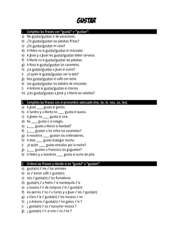 Spanish Tutorial Worksheet: Like & Dislike-Gustar