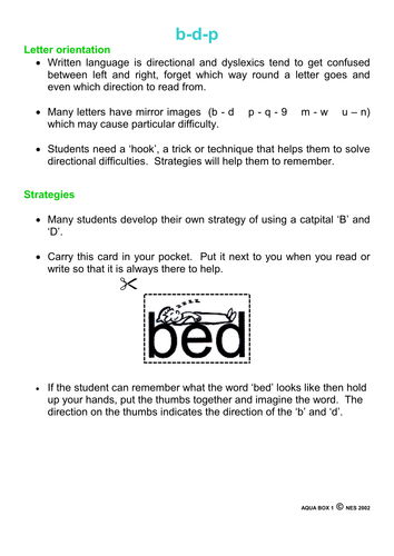 Dyslexia letter orientation strategy B, D and P