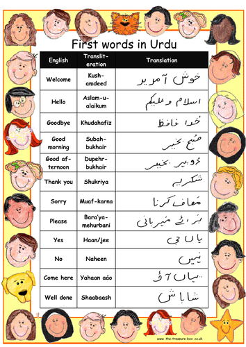 Useful words and phrases in Urdu ideal for Pakistani children or work on Pakistan