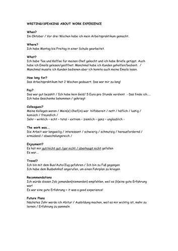 work experience questions and answers