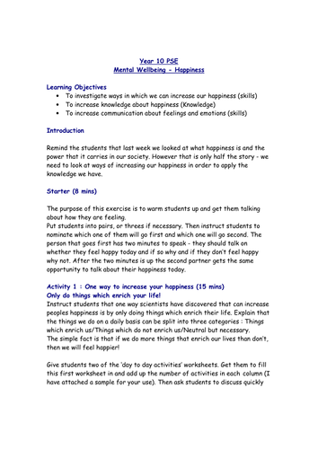 Worksheets Mental Illness Worksheets lesson on happiness and mental wellbeing by looplou13 teaching resources tes