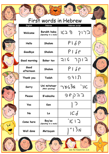 Useful words and phrases in Hebrew ~ Ideal for children with an Israel, Israeli, Jewish heritage