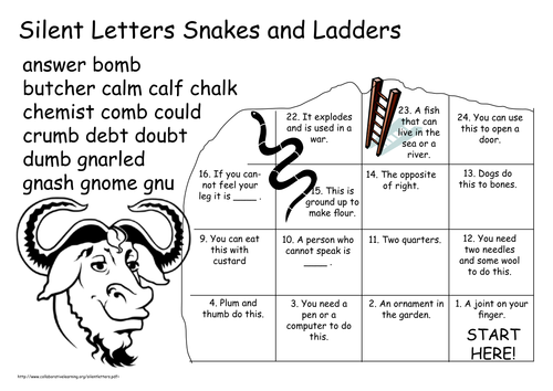 Silent Letter Snakes and Ladders Games