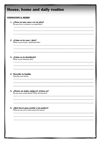 Spanish Edexcel Questions- Home & Daily Routine