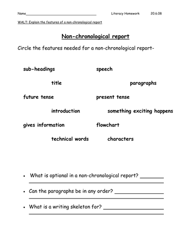Non chronological report examples for grade 4 image