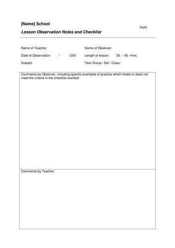 Teacher Observation Checklist | Teaching Resources