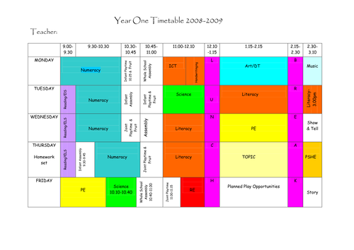 Year 1 timetable by lucye - Teaching Resources - Tes