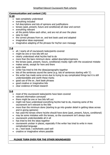 edexcel english coursework mark scheme