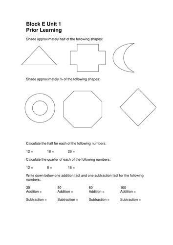 Year 3/4 Differentiated prior learning worksheets