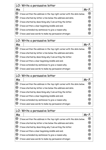 Success criteria for teacher and self assessment