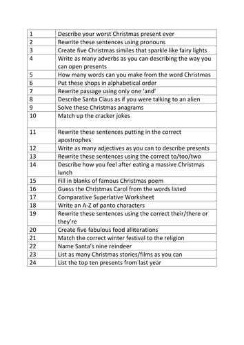 Advent Calendar Lesson Starters