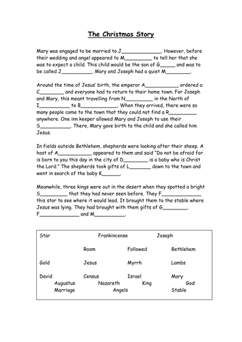 Christmas story cloze procedure - differentiated