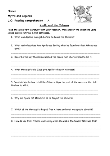 Apollo Myth text and diff' comprehension LKS2