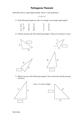 Pythagoras Theorem Worksheet - KS3/KS4