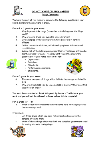 differentiated drugs worksheet teaching resources