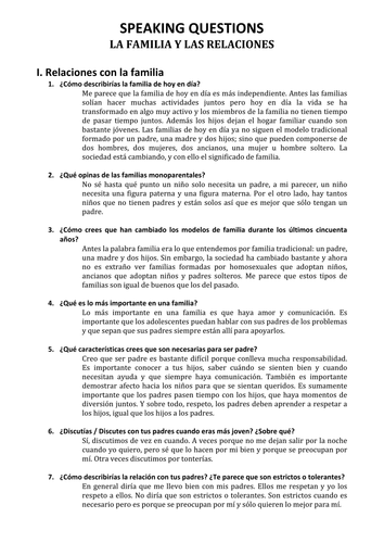 AS Speaking Questions (AQA) - Family & Relationships Model Answers