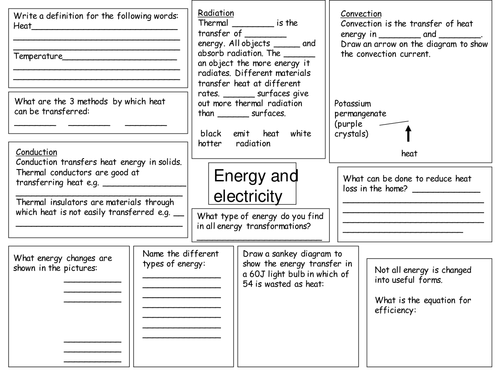 y10 energy and electricity revision worksheets teaching