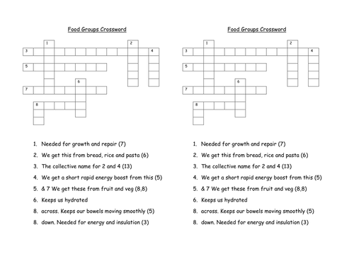 Food Groups Crossword