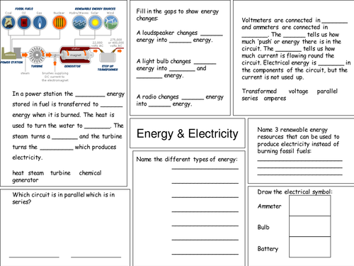 year 9 energy and electricity revision teaching resources