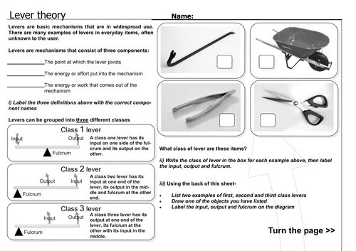 Lever Theory Worksheet KS3