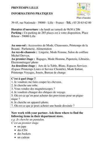 Au grand Magasin (department store) Teaching Resources