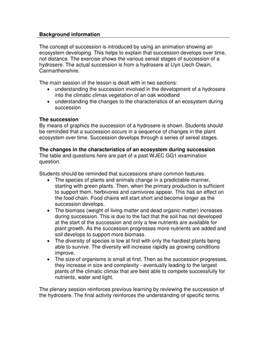 Ecosystem succession