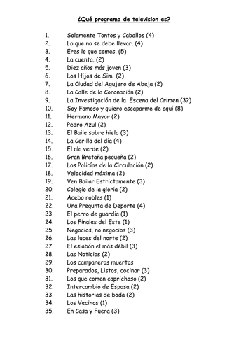 Spanish Quiz - Que programa de television es?