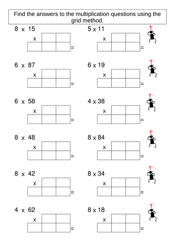 multiplication grid method worksheet generator teaching