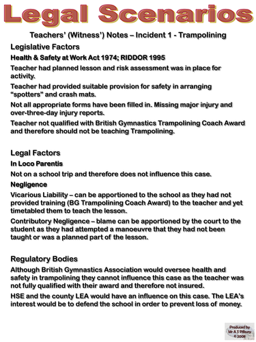 BTEC National - H&S in Sport Legal & Legislative Factors Workbook