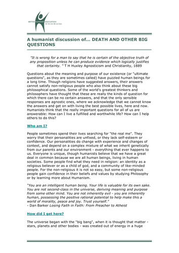 Humanist Perspectives: Philosophical and Religious Issues