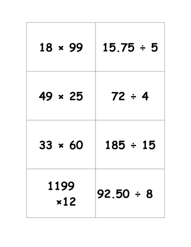 Number Operations - Match Card Game Activity