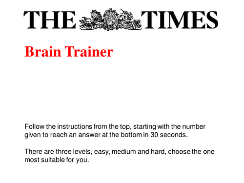 Starter KS3 KS4: Four Operations Brain Trainer
