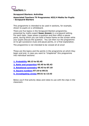 Teachers TV: KS3 Maths -Starters: Scrapyard Maths