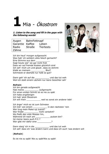 German songs - ready prepared worksheets