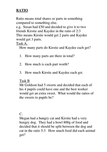 Ratio Worksheets for KS2 and KS3.