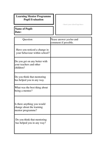 Learning Mentor Evaluation Sheets by tasha999  Teaching 