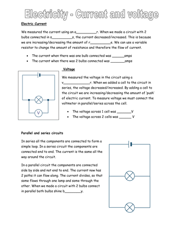 Voltage and Current worksheet